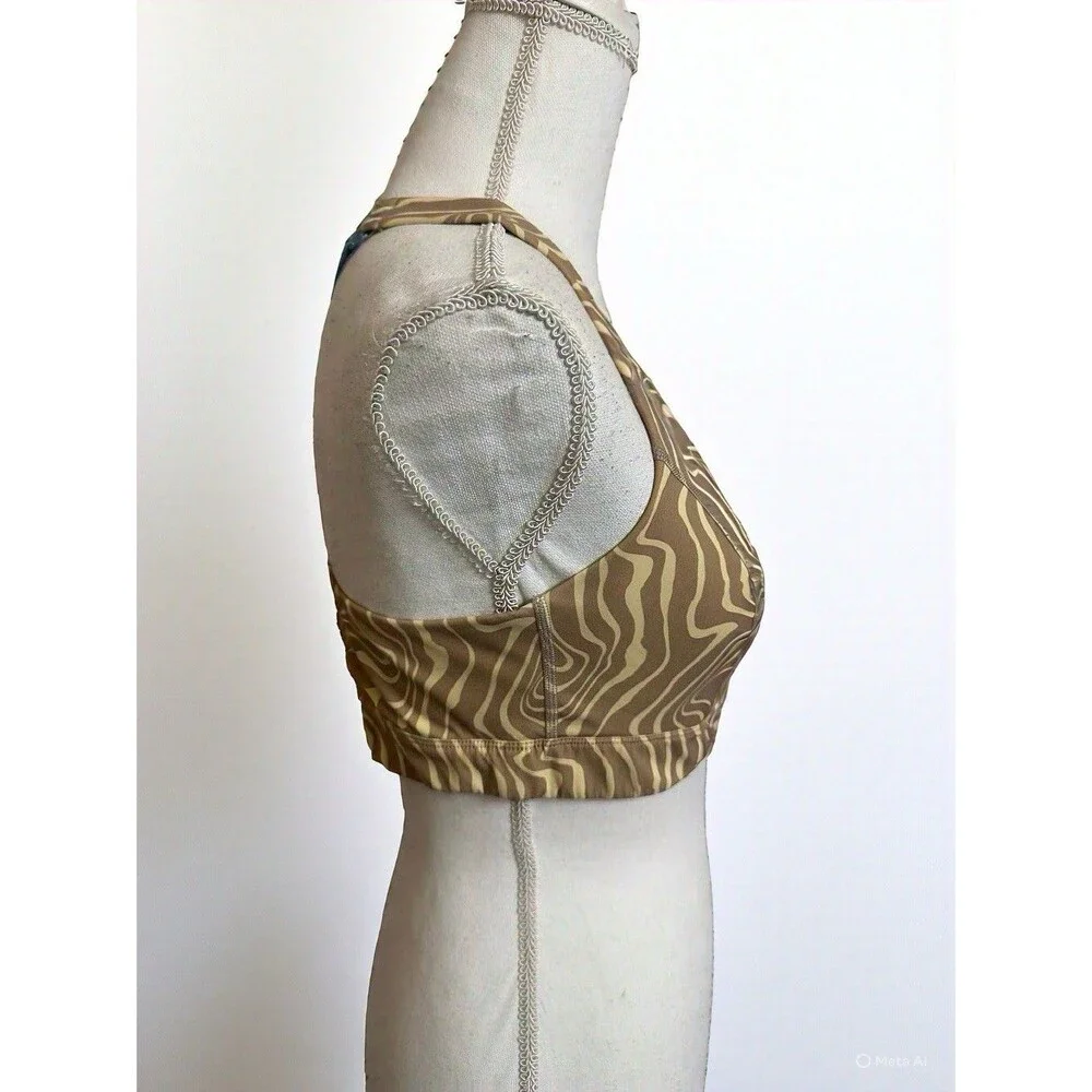 Outdoor Voices Women's L/XL D Cup Pampas Swirl Bra Beige Logo Straps